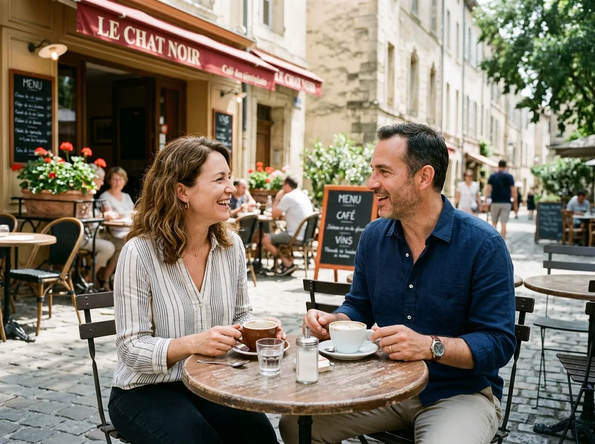 Deux parents solos en train de discuter à la terrasse d'un café parisien