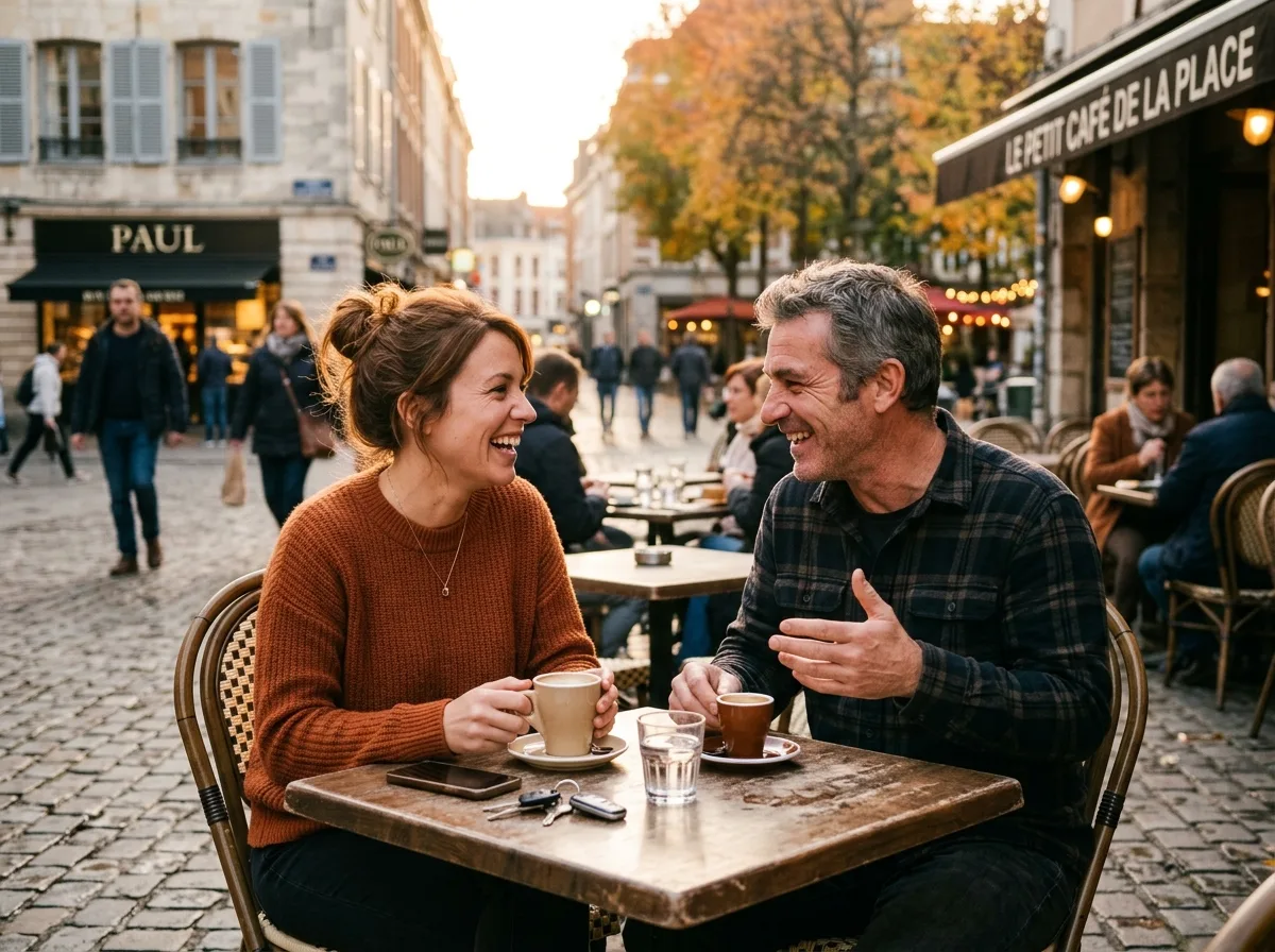 Deux parents solos discutent autour d'un café en terrasse dans un quartier de la métropole lilloise.