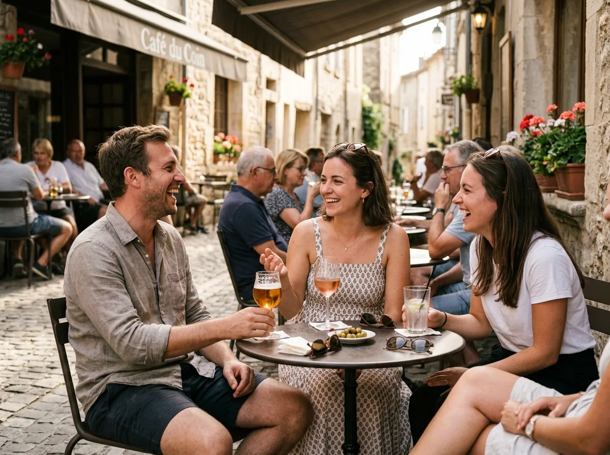 Parents solos qui discutent et rient ensemble en terrasse de café un été
