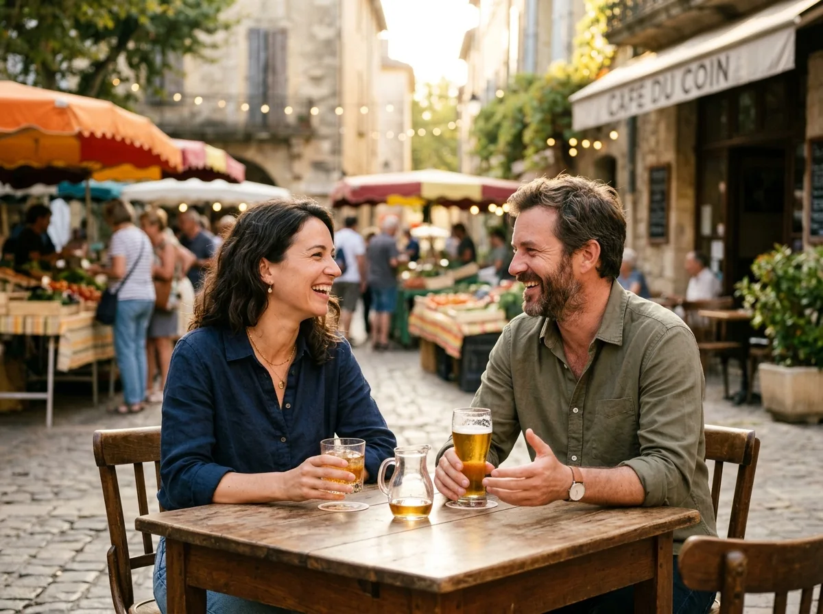 Deux parents solos qui discutent et rient ensemble en terrasse, connexion chaleureuse