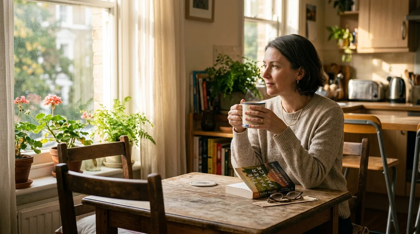 Parent solo savourant un café chaud en silence un matin d'août ensoleillé